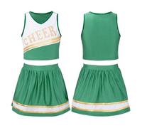 TXLEAPEY Uniforme de pom-pom girl for enfants filles, vêtements de danse de joie, sans manches, décolleté en V, lettre imprimée, haut court avec jupe à ceinture élastique(Green,6)