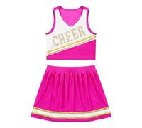TXLEAPEY Uniforme de pom-pom girl for enfants filles, vêtements de danse de joie, sans manches, décolleté en V, lettre imprimée, haut court avec jupe à ceinture élastique(Purple,12)