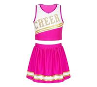 TXLEAPEY Uniforme de pom-pom girl for enfants filles, vêtements de danse de joie, sans manches, décolleté en V, lettre imprimée, haut court avec jupe à ceinture élastique(Pink,12)