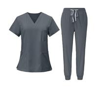 TXLEAPEY Uniforme d'infirmière en pharmacie unisexe multicolore à manches courtes, vêtements de travail for médecins d'hôpital, uniformes dentaires buccaux(42109-grey,L)
