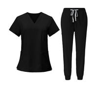 TXLEAPEY Uniforme d'infirmière en pharmacie unisexe multicolore à manches courtes, vêtements de travail for médecins d'hôpital, uniformes dentaires buccaux(42109 Black,L)