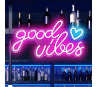 Txmyxgs Good Vibes Néon Led, LED Good Vibes Enseigne Néon,USB avec, avec une chaîne,Lampe Neon Décoration pour chambre à coucher, bar, mariage, fête, anniversaire, décoration de la maison (Rose)