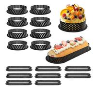 Txmyxgs Lot De 16 Anneaux à GâTeau Ronds En Mousse, PerforéS, 8 PièCes Ovales, 8 Moules à Tartelettes, AntiadhéSifs, Avec Trous D'AéRation Pour Desserts,GâTeaux,Bricolage,Noir