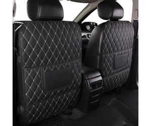Txopaf Voiture Cuir Anti Kick Mat Protege Siege, pour Mercedes-Benz E-Class E400d E53 E63 Avant siège Protections Dossier Imperméable Anti Poussières Accessoires,A/Black Beige-Full Package
