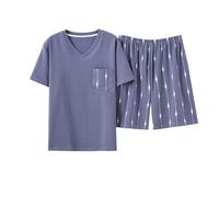 TXQHD Costume de Pyjama Deux pièces pour Hommes, Costume décontracté en Coton tricoté, col en v, Costume de Maison décontracté, Grande Taille, Nouvelle Collection