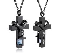 TXQHDHX Customize Cremation Jewelry - Cross Urn Necklace for Ashes of Loved Ones with Birthstone - Forever in My Heart - with Me Always - Personalized Necklaces Engraved Names Jewelry