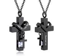 TXQHDHX Customize Cremation Jewelry - Cross Urn Necklace for Ashes of Loved Ones with Birthstone - Forever in My Heart - with Me Always - Personalized Necklaces Engraved Names Jewelry