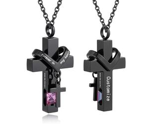 TXQHDHX Customize Cremation Jewelry - Cross Urn Necklace for Ashes of Loved Ones with Birthstone - Forever in My Heart - with Me Always - Personalized Necklaces Engraved Names Jewelry