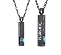 TXQHDHX Customize Cremation Jewelry for Ashes - Crystal Birthstone Cube Pendant Urn Necklace Personalized Necklaces Engraved Names - with Me Always