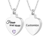 TXQHDHX Customize Cremation Jewelry for Ashes - Crystal Birthstone Heart Urn Necklace Personalized Necklaces Engraved Names - Forever in My Heart