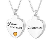TXQHDHX Customize Cremation Jewelry for Ashes - Crystal Birthstone Heart Urn Necklace Personalized Necklaces Engraved Names - Forever in My Heart