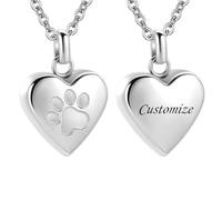 TXQHDHX Customize Cremation Jewelry - Pet Heart Cremation Jewelry for Ashes for Dog/Cat Paw Urn Necklace Paw Print Pet Heart Urn Necklace Personalized Necklaces Engraved Names