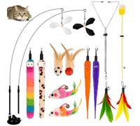 TXRRURE Jouets en plumes pour chat, ventouse améliorée pour l'intérieur, baguette interactive pour chat, 2 types de corde à suspendre à la porte, 12 pièces de rechange pour canne à pêche