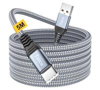 Txtcu Câble USB C 5M, Extra long Charge Nylon Tressé Chargeur Pour Samsung Galaxy S22 S21 S20 S10 S9 S8 Note 10 9 8, PS5, Switch, Huawei P30 P20, LG V30 G6 G5,Sony,Xiaomi