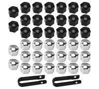 txuzong 40 Pièces Cache-Écrou 17mm Hexagone - Capuchons d'Écrou de Roue Universels pour Voitures (Noir/Argent) - Inclus 2 Extracteurs Anti-Vol + Outil de Retrait