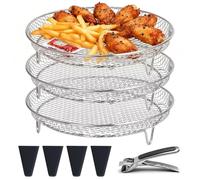 txuzong Airfryer Accessoires 3 pièces paniers en acier inoxydable - Racks empilables avec pieds en silicone et protection anti-brûlure - Accessoire pratique pour friteuse à air chaud pour Philips