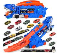 TXVQ Camion Dinosaure Jouet avec 8 Voitures de Course, Circuit Voiture Enfant Jouet Enfant 2 3 4 5 6 Ans Garcon Cadeau Garcon 3 4 5 6 Ans