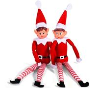 TXVQ Lutin farceur de Noel avec Corps Souple et Visage en Vinyle, Elfe de Rouge, Figurine ludique en Forme d’Elfe