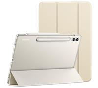 TXWLLIU Coque pour Samsung Galaxy Tab S10 Plus/Tab S9 Plus 12,4 Pouces, Support à Trois Volets, Coque Arrière Rigide en PC avec Fonction Veille/Réveil Automatique, Blanc Cassé