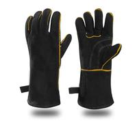 TXWLLIU Gants de Soudage Unisexes, en Cuir Résistant à la Chaleur et au Feu, Pour Soudeur à Fil Fourré MIG/MAG, Forge, Forgeron, Cheminée, Poêle à Bois, Foyer, Gril, Four (Noir)