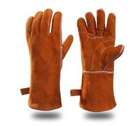 TXWLLIU Gants de Soudage Unisexes, en Cuir Résistant à la Chaleur et au Feu, Pour Soudeur à Fil Fourré MIG/MAG, Forge, Forgeron, Cheminée, Poêle à Bois, Foyer, Gril, Four (Marron)