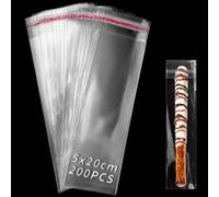 TXXATX 200 Pièces Sachet Cellophane Transparent 5x20 cm Sac Plastique Transparent Adhesif OPP Sachet Alimentaire Longs Sachet Bonbon Biscuit Sachet Emballage pour Bougies Bijoux Chocolats Noel Cadeau