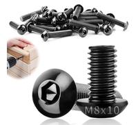 TXXATX 30 Pièces Vis Noire M8x10mm Vis à Tête Plate Vis M8 Vis à Métaux Tête Bombée Acier Inoxydable 304 Boulons à Tête Hexagonale Filetage Complet pour Réparation de Meubles Montage L'entretien