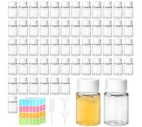 TXXATX 55 Pièces Mini Bouteille Shot 20ml Petite Bouteille Plastique Transparents Petit Flacon Plastique avec Bouchon à Vis Fiole Plastique Réutilisable avec Autocollants pour Voyage Camping