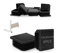TXXATX Bouchons à Lamelles 8 Pièces Bouchon Tube Carré 35x35 mm Embout Chaise Noir Bouchons Plastiques Carrés Réutilisable Bouchon Pied de Chaise pour Tube Carré Chaises Étagères Canapés Tables