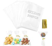 TXXATX Lot de 300 sachets en cellophane transparent - 12 x 8 cm - Petits sacs à biscuits - Sacs cadeaux en cellophane avec cravates - Pour bonbons, pain, bijoux, mariage, fête