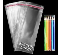 TXXATX Sachet Plastique Transparent 8x20 cm 200 Pièces - Cellophane Adhesif OPP Alimentaire pour Bonbon, Biscuit, Bougies, Bijoux, Chocolats - Emballage Noel Cadeau