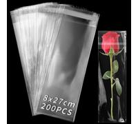 TXXATX Sachet Plastique Transparent Adhesif 8x27 cm 200 Pièces Sachet Cellophane Longs Emballage Plastique OPP Sachet Alimentaire Sachet Bonbon Biscuit Sachet pour Bougies Bijoux Chocolats Noel Cadeau