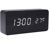 TXXMM LED Réveil numérique, horloge en bois silencieux de chevet avec multiples alarmes et 5 niveaux de luminosité, grand écran de chiffres blancs, snooze, non ticking, secteur alimenté ou piles, marr