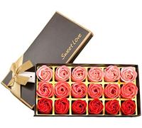 Txyk 18pcs Savon Rose Fleur - Savon parfumé à la Fleur Fleur Rose - Savon à l'huile Essentielle de Plante, Cadeau pour Anniversaire/Anniversaire/Mariage/boîte de Saint Valentin (Rouge)