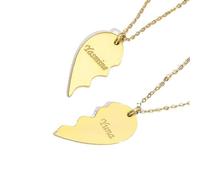 TXZRWH Collier en forme de cœur pour couples avec gravure | Personnalisé avec nom & dicton | Cadeau pour femme, homme, petite amie, amoureux | Chaîne réglable de 45 cm, inoxydable avec dos