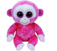 TY 37010 Ruby Buddy Glubschi's, Beanie Boo's, Singe avec Oreillettes Roses Scintillantes et Yeux pailletés, Taille L 24 cm, Rouge/Blanc