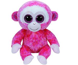 TY 37010 Ruby Buddy Glubschi's, Beanie Boo's, Singe avec Oreillettes Roses Scintillantes et Yeux pailletés, Taille L 24 cm, Rouge/Blanc