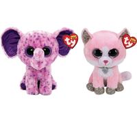 Ty - Animaux en peluche - Beanie Boo's - Fiona Pink Cat & Eva Elephant