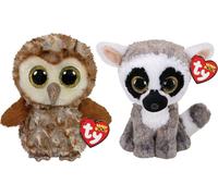 Ty - Animaux en peluche - Beanie Boo's - Percy Owl & Linus Lemur