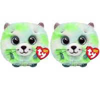 Ty Beanie Balls Evie Le Chaton Vert avec Les Yeux Bleus pailletés, Animaux en Peluche Doux et Ronds à Collectionner 8 cm T42537 (Lot de 2)