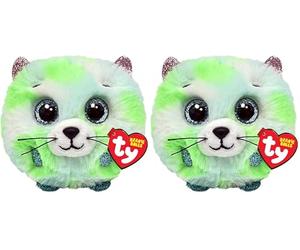 Ty Beanie Balls Evie Le Chaton Vert avec Les Yeux Bleus pailletés, Animaux en Peluche Doux et Ronds à Collectionner 8 cm T42537 (Lot de 2)