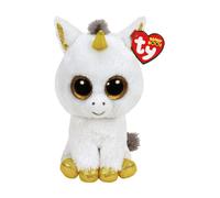 Ty Beanie Boos Licorne Pegasus - 24 cm Peluche blanche et dorée avec de grands yeux scintillants, super douce & idéale pour les câlins