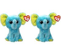 Ty Beanie Boos T37359 - Trunkles l'éléphant Bleu avec de Grands Yeux Bleus (Lot de 2)