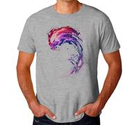 TY@FERDSA Space Surfing Astronaut Art Men's T-Shirt Heather Grey Manches Courtes(Small)