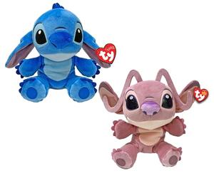 TY Floppy Disney Lilo & Stitch Lot de 2 Jouets en Peluche et Ange Doux à Collectionner, idée Cadeau pour Petits et Grands, 20 cm, 38600ABS