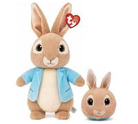 TY Peter Rabbit Ensemble de 2 pièces avec bonnet et transat - Peluche douce de 15 cm et balle rebondissante de 7 cm - Jouet en peluche à collectionner pour enfants, filles et garçons