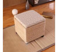 TY&WJ Banc De Rangement D'extérieur en Osier,Couvercle Réversible Tabouret Coffre De Rangement avec Assise Rembourrée Pouf Coffre Repose pour Le Pied du Lit Salon,A,30x30x30cm(12x12x12inch)