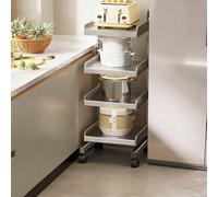 TY&WJ Chariot De Cuisine 3 Niveaux Réglable en Métal,Mobile Chariot De Rangement Chariot Micro-Ondes À roulettes 360°pour Légumes, Cuiseur À Riz, Casseroles,4 Tier,102x40cm(40x16inch)