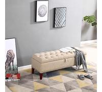 TY&WJ Pouf Carré Bout De Lit Pouf De Rangement,Moderne Couvercle Réversible Repose-Pieds avec Pieds en Bois Banc De Rangement pour Salon Chambre À Coucher,A,90x40x45cm(35x16x18inch)