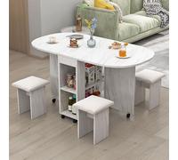TY&WJ Table À Manger Pliable Ovale Mobile,Extensible Table Pliante en Bois avec 4 Tabourets & roulettes Table De Cuisine Pliable pour Petits Espaces,K,120x77x60cm(47x30x24inch)